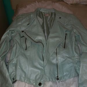 Mint green leather jacket